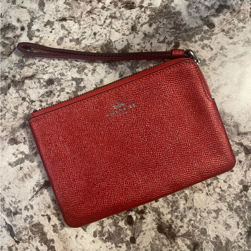 Red Leather Wristlet Pouch by Coach